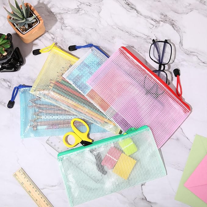 Harloon 150 Pack Pencil Pouch Bulk Gifts Back to School Mesh Zipper Pencil Cases 9.5 x 4.5 Inch Small Clear Holder Storage Multipurpose Cosmetics Toiletry Bags for Office Bill Travel(5 Colors)