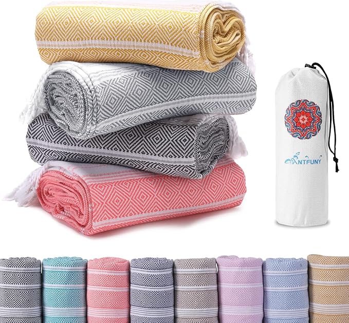 4 Packs Turkish Beach Towels Vacation Essentials Oversized Bath Pool Swim Towel Set Bulk Quick Dry Sand Free Extra Large Xl Big Blanket Adult Travel Cruise Accessories Must Have Clearance Stuff