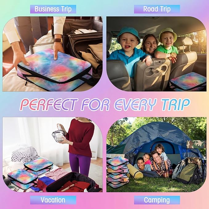 5 Pack Compression Packing Cubes for Travel Space Saving Cubes Luggage Organizer for Suitcase(Watercolor,S)