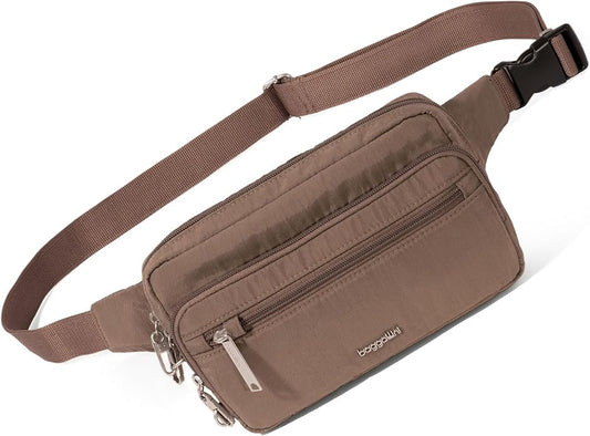 Baggallini Securtex Anti-theft Belt Bag 8.8"x5.5" Crossbody Fanny Pack for Women RFID Wallet Locking Zipper Travel Purse
