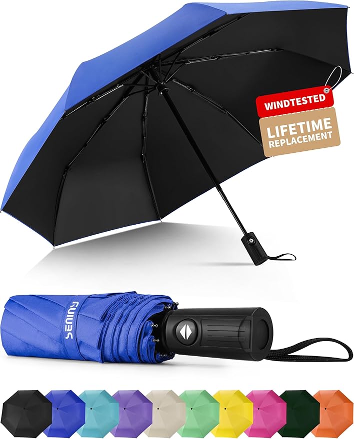 Seniny Windproof Travel Umbrella, Automatic Umbrellas for Rain, Portable & Compact Umbrellas for Backpack, Strong UV for Protection, Folding Small Sun Umbrella for Car, Walking