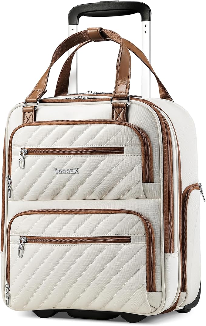 LUGGEX Underseat Carry On Luggage with Wheels, UDK Stylish Lightweight Under Seat Luggage, Soft Sided Personal Item Suitcase for Short Trip (UX-Core, Cream White, 16 Inch)