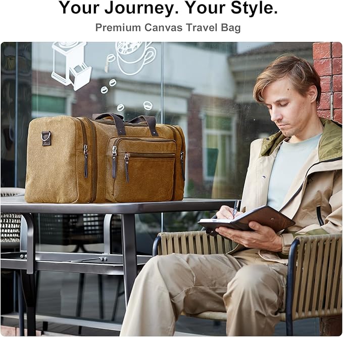 Canvas Expandable Duffle Bag for Men Traveling, Luggage Travel Bag Weekender Overnight Bag,Mens Gym Carry on Duffel Bags