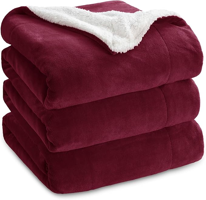 Bedsure GentleSoft Sherpa Fleece Blanket Queen Size for Bed, Non-Heated, Thick and Warm Throw for Girls and Women, Soft Fuzzy Plush Queen Blanket for Winter, Burgundy, 90x90 Inches