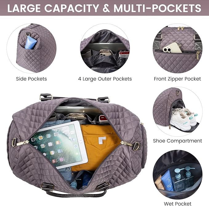 LOVEVOOK Travel Duffle Bag, Weekender Bag for Women with Toiletry Bag, Carry on Overnight Bag with Shoe Compartment, Gym Duffel Bag with Wet Pocket, Mommy Hospital Bags for Labor and Delivery