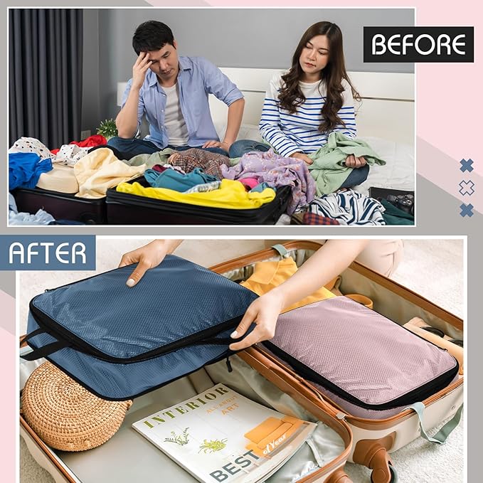 5 Pack Compression Packing Cubes for Travel Space Saving Cubes Luggage Organizer for Suitcase(Morandi,L)