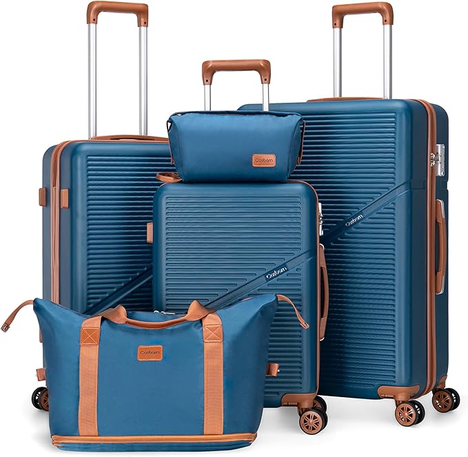 5 Piece Luggage Sets with Spinner Wheels, Hardshell ABS Suitcase Set with Tsa Lock, Lightweight Hardside Waterproof Travel Suitcases for Men Women, Navy (20"/24"/28")