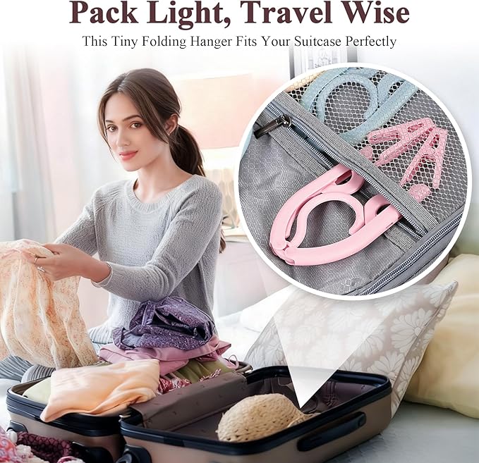 SAN LIKE 12 Pcs Travel Hangers with 24 Pcs Clips Folding Travel Hangers Non Slip Plastic Clothes Hangers Collapsible Portable Coat Hanger Drying Rack for Suitcase Flying Camping Hotel(12 Packs)