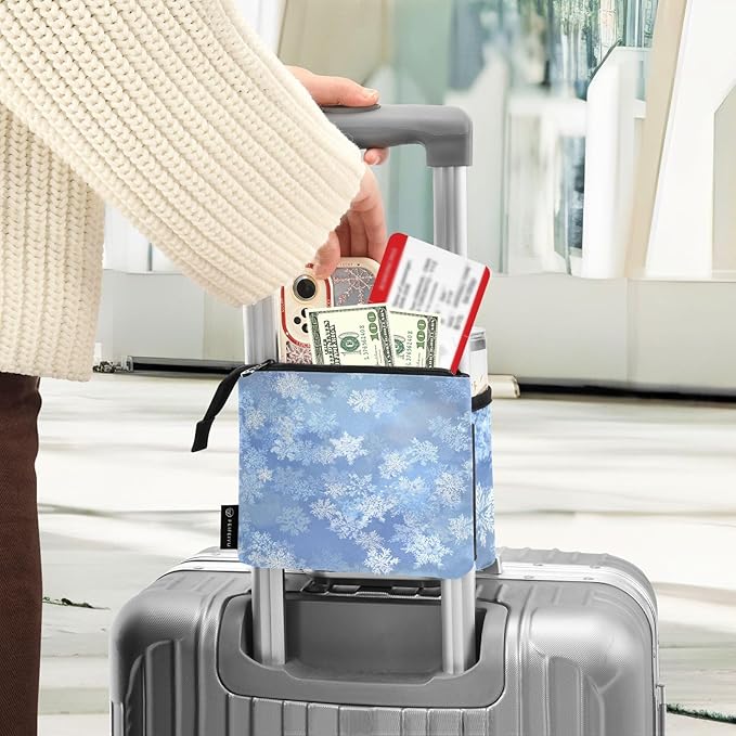 Luggage Cup Holder for Suitcases Free Hands Travel Cup Holder Portable Suitcase Cup Drink Holder Luggage Cup Caddy Bag Carrier Gradient Blue Winter Snowflakes