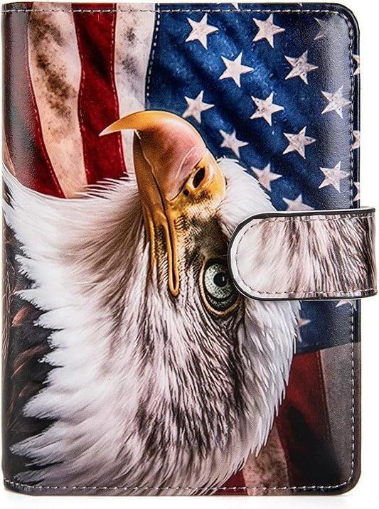 Passport Holder for Travel Essentials, RFID Blocking Passport Wallet Cover with Magnetic Closure, Passport Book Holders for Women and Men (American Flag Bald Eagle)