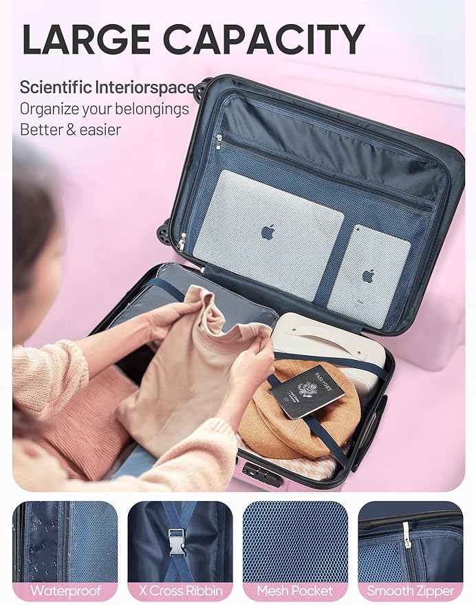Carry on Luggage - Airline Approved Suitcases with Spinner Wheels, Built-In TSA Lock，Hard Shell Expandable Suitcases