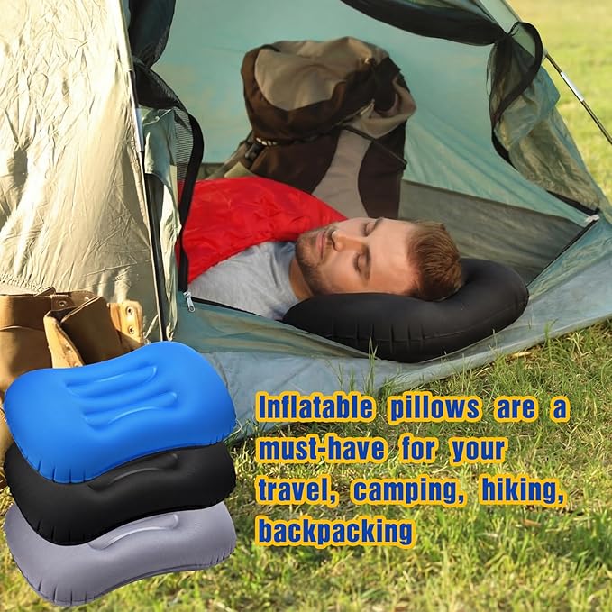 Yulejo 3 Pcs Inflatable Camping Travel Pillow Ultralight Inflating Pillows Lightweight Portable Backpacking Pillow for Neck Lumbar Support Camp Hiking Sleeping(Dark Gray, Black, Dark Blue)