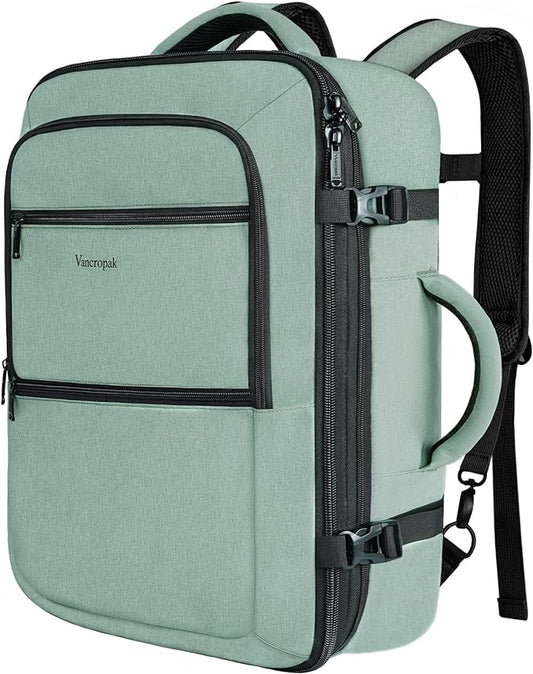 Vancropak Travel Bag, Large 40L Carry on Backpack Airline Approved Expandable Suitcase Daypack, Water Resistant Travel Backpack Overnight Lightweight Luggage Weekender Bag for Flight Men Women, Cyan
