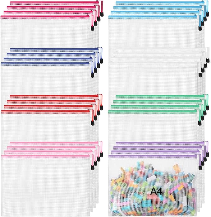 Jetec 32 Pcs Mesh Zipper Bags Toy Storage Bikini Organizer Bag Bolsas Para Guardar Trajes De Bano Waterproof Zipper Reusable Pouch Puzzle Multipurpose for Storage Office(Classic Color,13 x 9.5 Inch)
