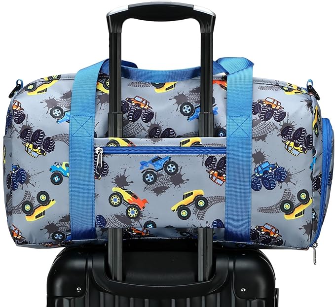 BTOOP Duffle Bag for Girls Kids Gym Sports Women Workout Travel Bag Weekender with Shoe Compartment and Wet Pocket (Truck-Blue)