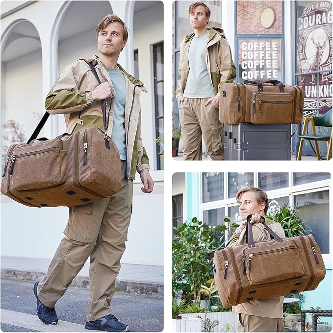 Canvas Expandable Duffle Bag for Men Traveling, Luggage Travel Bag Weekender Overnight Bag,Mens Gym Carry on Duffel Bags