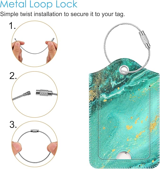 Fintie Luggage Tags, Privacy Cover ID Label with Stainless Steel Loop and Address Card for Travel Bag Suitcase, Aqua Wave (2 Piece)