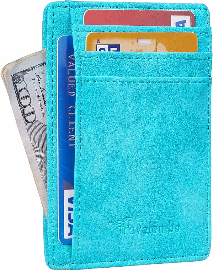 Travelambo Slim Wallet Front Pocket Minimalist Leather RFID Blocking Medium Size