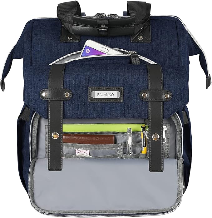 FALANKO Laptop Backpack for Women, Doctor Teacher Work Bookbag College Shoulder Bag with RFID Anti-theft, Nurse Travel Business Bag for Men Women Fit 15.6 Inch Computer