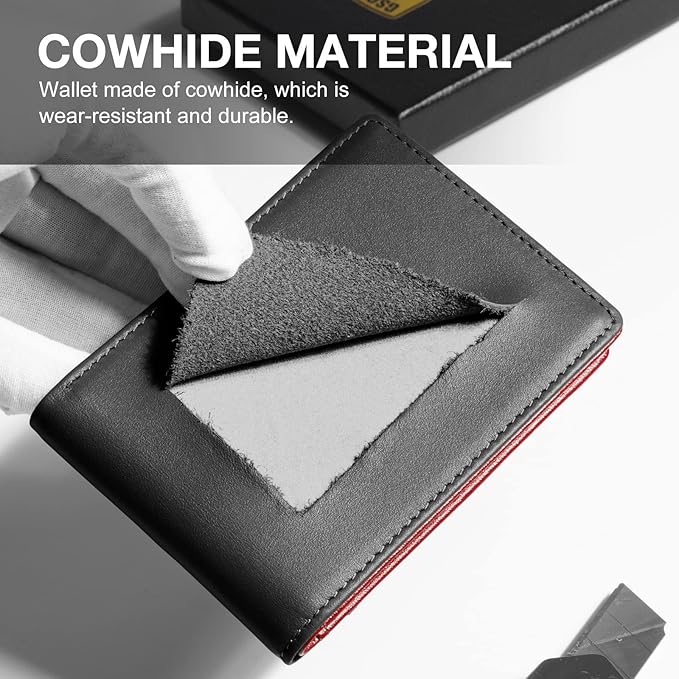 GSOIAX Slim Wallet for Men Rfid Blocking Leather Bifold Front Pocket Carbon Fiber Credit Card Holder Novelty Wallets With Gift Box (Black and Red)