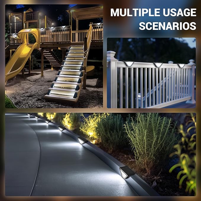 PATIOWIN 6 Pack Solar Step Lights for Outside, 24 LEDs Solar Stair Lights Waterproof IP65, Solar Deck Lights Outdoor Decor for Garden, Porch, Pathway, Patio, Fence(Cold White) | 24 LEDs Solar Deck Lights for Garden, Porch, Pathway, Patio, Fence, Balcon...