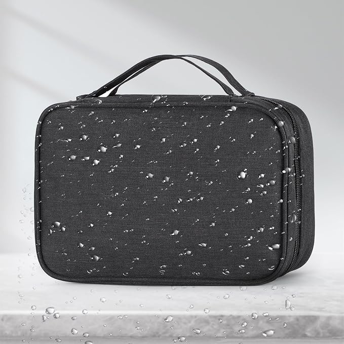 Etercycle Compact Travel Toiletry Bag for Women & Men, Waterproof Hanging Shower Organizer with Hook, Portable Foldable Wash Pouch for Bathroom/Shaving/Camping - Small-Size Space-Saving Design- Black