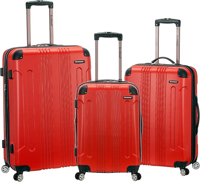 Rockland London Hardside Spinner Wheel Luggage, Red, 3-Piece Set (20/24/28)