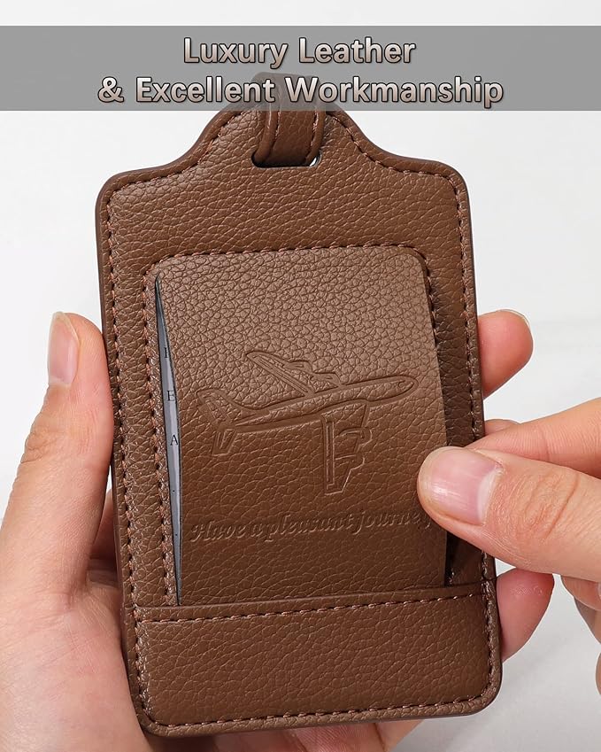 3 Pack Luggage Tags - Quick Install, Privacy Protection, Airplane Travel Essentials for Suitcases, Durable Leather - Lichee Coffee