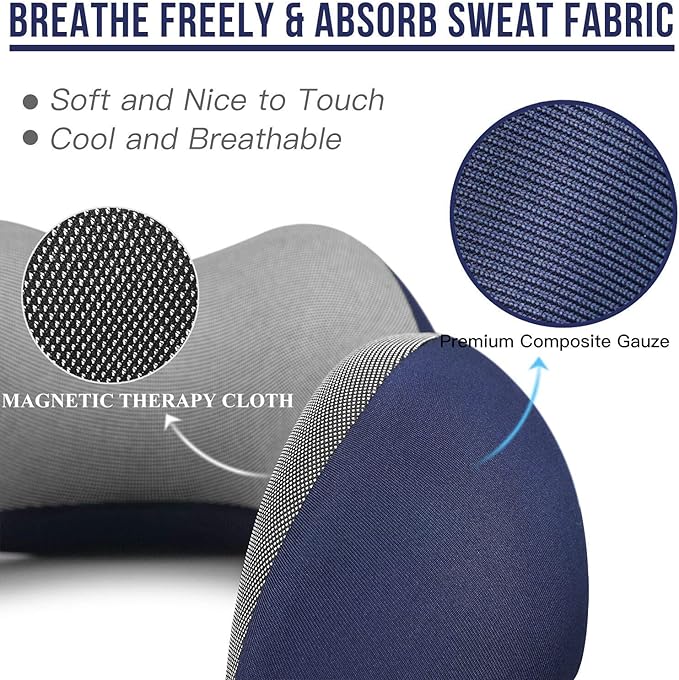 MLVOC Neck Pillow for Traveling, Upgraded 100% Pure Memory Foam Travel Neck Pillow for Airplane Flight Sleep, Breathable & Machine Washable Cover, Travel Kit with 3D Eye Mask, Earplugs & Bag, Blue