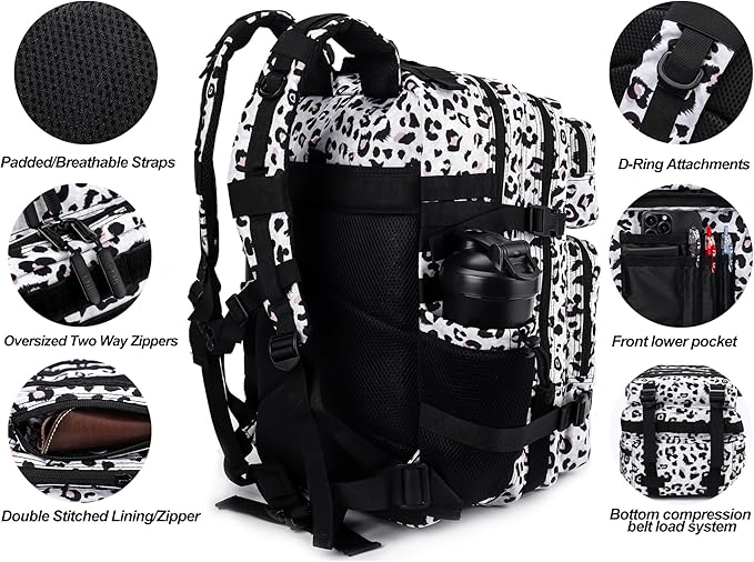 LHI Military Tactical Backpack for Men and Women 45L Army 3 Days Assault Pack Bag Large Rucksack with Molle System - Leopard