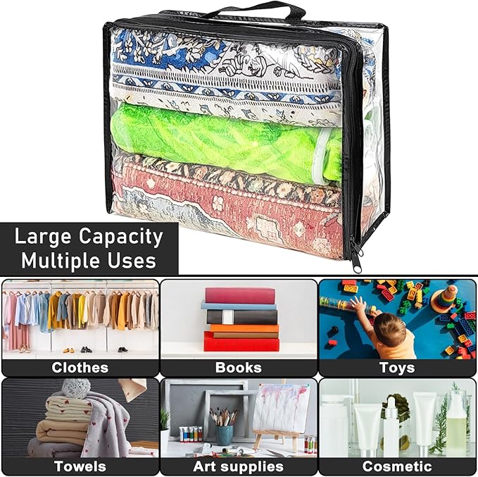 10 Pcs Extra Large Clear Travel Packing Cube，16 x 12 x 4 Clear Vinyl Zippered Storage Bags See Through Moving Bag Plastic Storage Bags PVC Multipurpose Pouch with Handle for clothing Storage