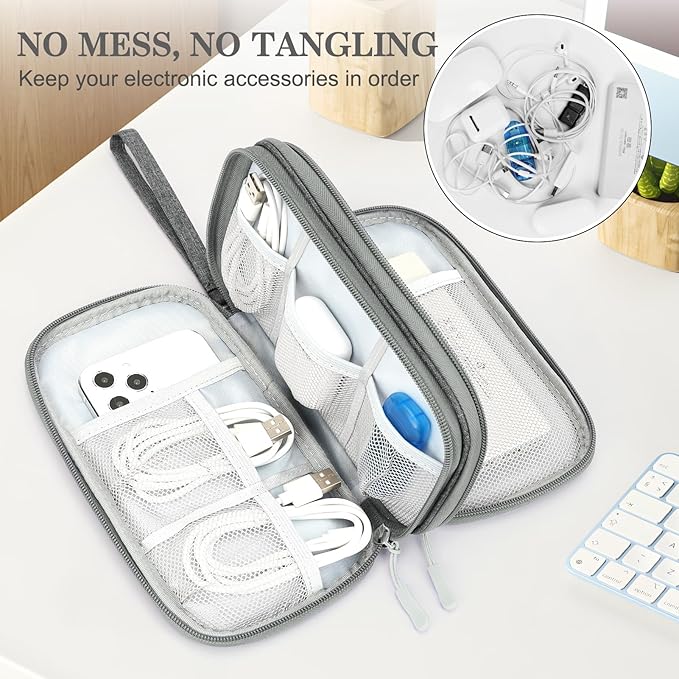 FYY Electronic Organizer, Travel Cable Organizer Bag Pouch Electronic Accessories Carry Case Portable Waterproof Double Layers Storage Bag for Cable, Cord, Charger, Phone, Medium Size, Dark Grey
