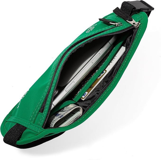 Money Belt - Slim Passport Holder RFID Blocking Travel Wallet Undercover Fanny Packs for Men Women - Green