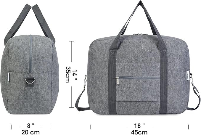 For Spirit Airlines Personal Item Bag 18x14x8 Foldable Travel Duffel Bag Tote Duffle Carry on Luggage for Women and Men 30L (Grey (With Shoulder Strap))