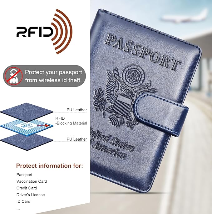 Herain Passport Holder for Travel Cruise Essentials, 2 Pcs Passport Cover Wallet Case Travel Gifts Women Men Family, RFID Passports Book Card Holders Travels Accessories Must Haves