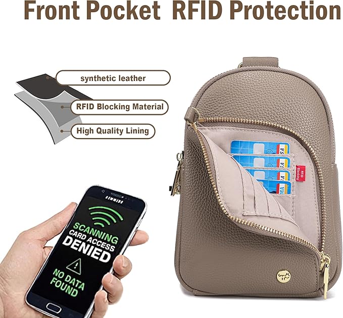 INICAT RFID Blocking Sling Bag, Anti Theft Crossbody Bag for Women, Travel Fanny Pack Style Purse, Vegan Leather