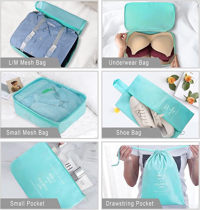 Packing Cubes, 8 Pcs Travel Packing Organizers for Suitcases, Large Capacity Travel Luggage Organizers Set includes 8 Storage Bags (Sky Blue)