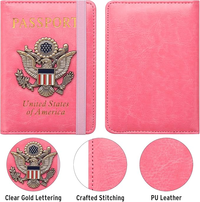 Premium Passport Holder for Travel, RFID Blocking Passport Cover Slim, Durable & Travel-Friendly, Passport Wallet Keep Your Documents Safe & Organized (Pink)