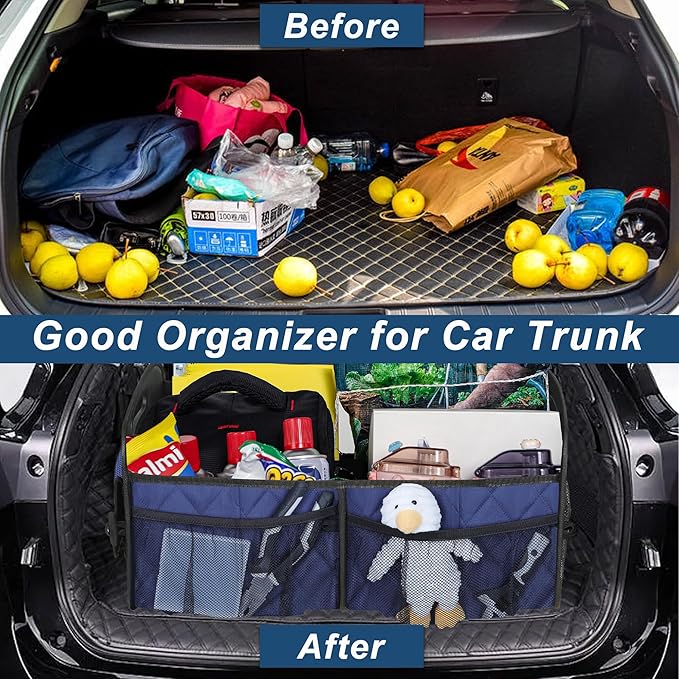 Deosk Car Trunk Organizer for SUV, Car Organizers and Storage with 6 Pocket, Car Accessories for Women/Men 70L Waterproof Polyester Trunk Organizer(Large, Navy Blue)
