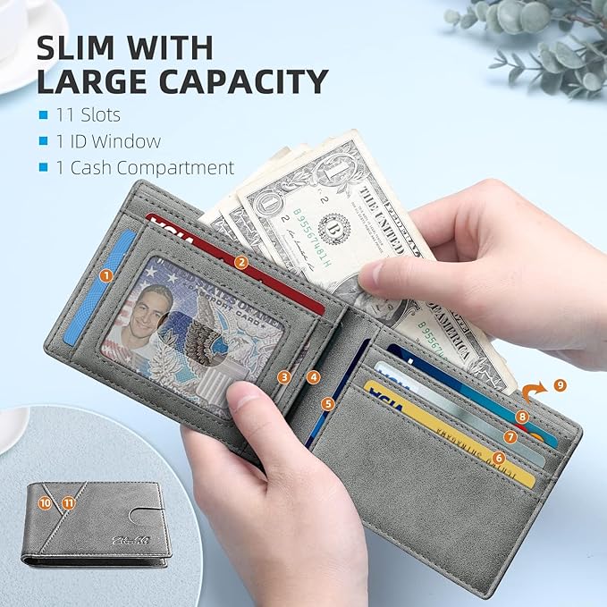 Zitahli Bifold Wallets for Men - Slim RFID Leather Credit Card Holder for 6-11 Cards, Minimalist Thin Wallet with ID Window & Cash Slot,Front Pockt Carteras Para Hombres, Birthday Gifts for Men | Slim, RFID Blocking, Premium, Front Pocket, Gift Box, Le...