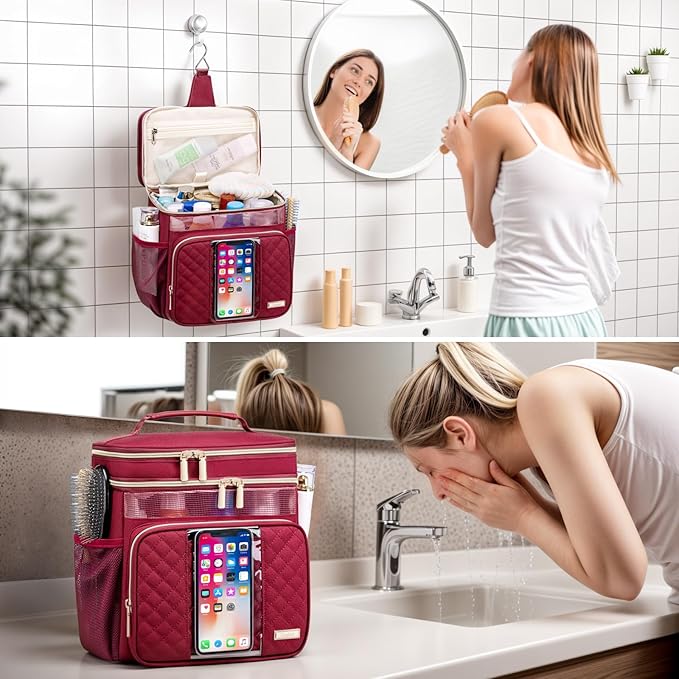 Large Toiletry Bag for Women Men,Bathroom Bag,Water Resistant Shower Bag,Makeup Bag,Portable Shower Caddy for College Dorm,Hanging Travel Toiletry Bag with Transparent Waterproof Phone Pocket