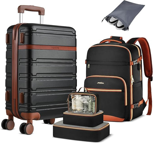 YAMTION Luggage Sets 6 Piece,Hardside 20In Suitcase with Spinner Wheels,TSA Lock,Carry On Suitcase Travel Essentials for Personal Items