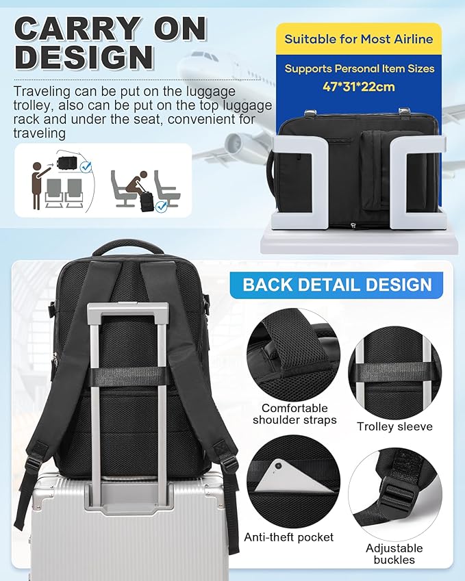 VGCUB Vacuum Backpack Travel with Electric Pump Vacpack System Storage Carry on Work Laptop Business Waterproof College Compression Personal Item Daypack Backpacks for Women Men Black