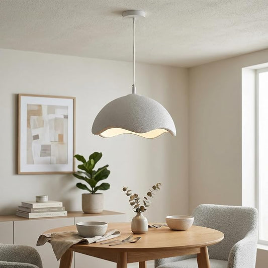 JAYMP 15.7" Modern Pendant Light for Dining Room Kitchen Island Light Hanging Lamp E26 Base Japanese Wabi-Sabi Style Bird Nest Shape Lighting Fixture, 1 Pack (Matte White,D Shape, 40cm/15.7inch)