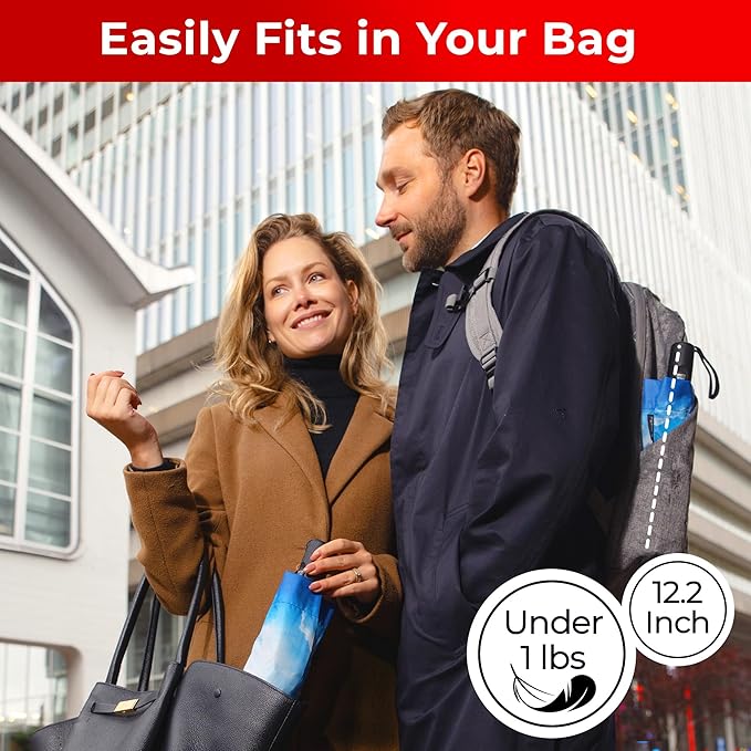 TUMELLA Inverted Windproof Umbrella, Large, Strong, Light, Portable, Automatic Reverse Folding Rain Umbrella, Durable Premium Grip, Fits Car & Backpack