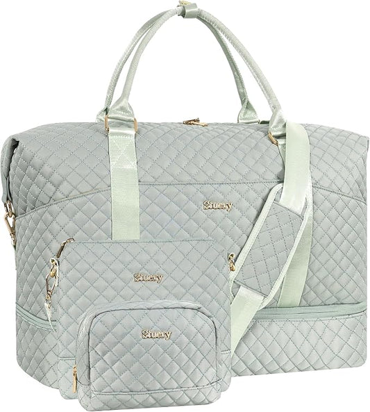Weekender Bag, Large Travel Duffel Bag for Women, Carry on Overnight Bag with Shoe Compartment and Toiletry Bags