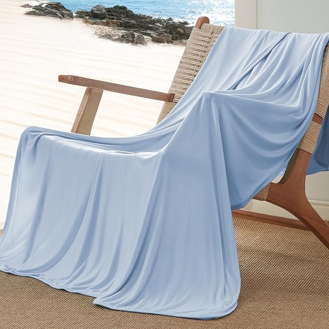 Bedsure Light Blue Cooling Blanket Twin XL for Hot Sleepers - Summer Cold Blanket with Rayon Derived from Bamboo for Twin Size Bed, Ice Cool Cold Lightweight Arc-Chill Thin Summer Bedding, 60x90