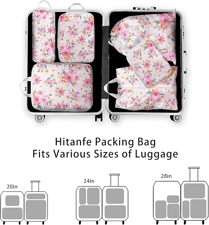6 Pcs Compression Packing Cubes for Travel, Waterproof Luggage Organizer Washable Storage Bags Set - Packaging Cubes for Backpack Travel and Carry-Ons
