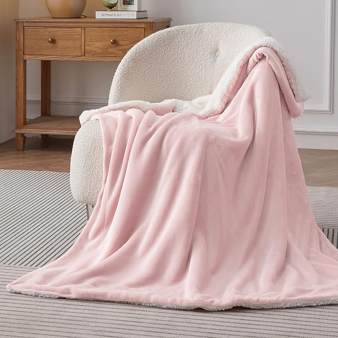 Bedsure GentleSoft Sherpa Fleece Twin Size Blanket for Couch, Non-Heated, Thick and Warm Throw for Women and Girls, Soft Fuzzy Plush Kids Blanket for Spring, Room Home Decor, Pink, 60x80 Inches