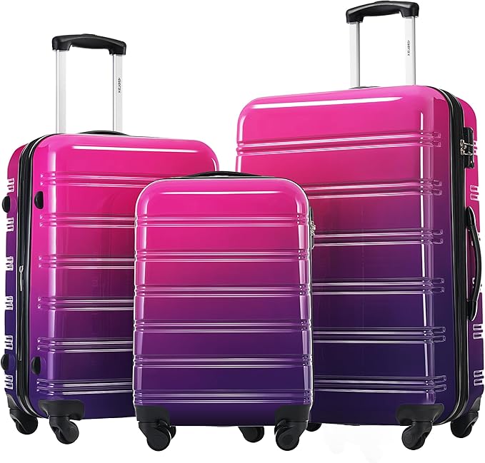 Merax Luggage Sets 3 Piece, Hardside Expandable Suitcase Set with Spinner Wheels, Lightweight Gradient 20+24+28 IN Suitcase with Carry on Luggage, Purple and Pink
